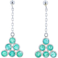 Platinum Geometric Drop Earrings with Bezel-Set Round Emeralds - 1.80 Carat Total Emerald Weight