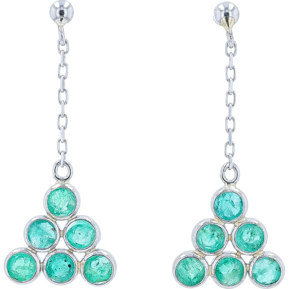 Platinum Geometric Drop Earrings with Bezel-Set Round Emeralds - 1.80 Carat Total Emerald Weight