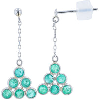 Platinum Geometric Drop Earrings with Bezel-Set Round Emeralds - 1.80 Carat Total Emerald Weight