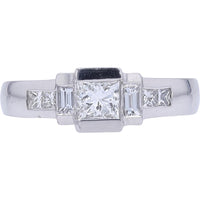 Platinum Geometric Engagement Ring with 0.42 Carat Princess Cut Center Diamond and Flanking Square Diamonds - 0.84 Carat Total Diamond Weight