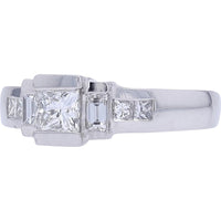 Platinum Geometric Engagement Ring with 0.42 Carat Princess Cut Center Diamond and Flanking Square Diamonds - 0.84 Carat Total Diamond Weight
