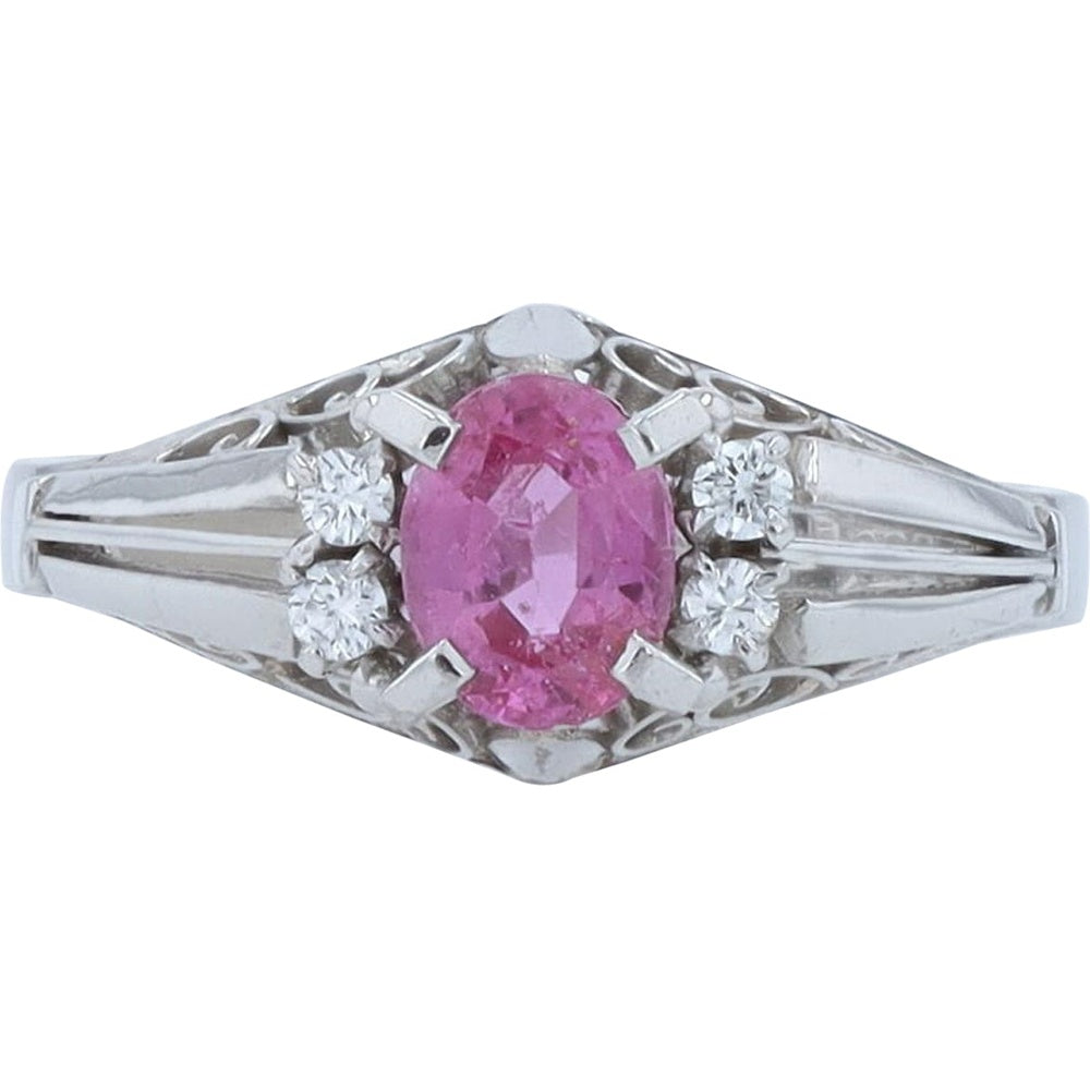 Platinum Geometric Ring with 0.72 Carat Oval Ruby and 0.05 Carat Round Diamond Accents