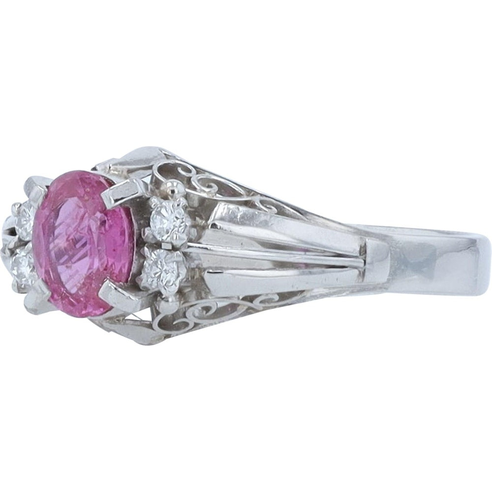 Platinum Geometric Ring with 0.72 Carat Oval Ruby and 0.05 Carat Round Diamond Accents