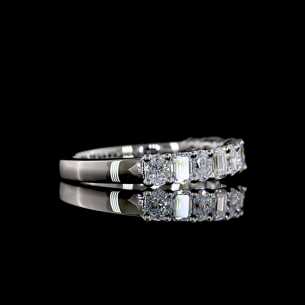 Platinum Half Eternity Band with Alternating Emerald Cut and Oval Cut Lab Diamonds - 0.91 Carat Total Diamond Weight - Covaloro Fine Jewelry