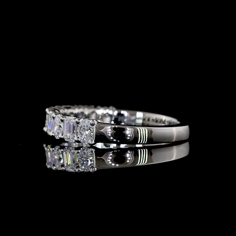 Platinum Half Eternity Band with Alternating Emerald Cut and Oval Cut Lab Diamonds - 0.91 Carat Total Diamond Weight - Covaloro Fine Jewelry