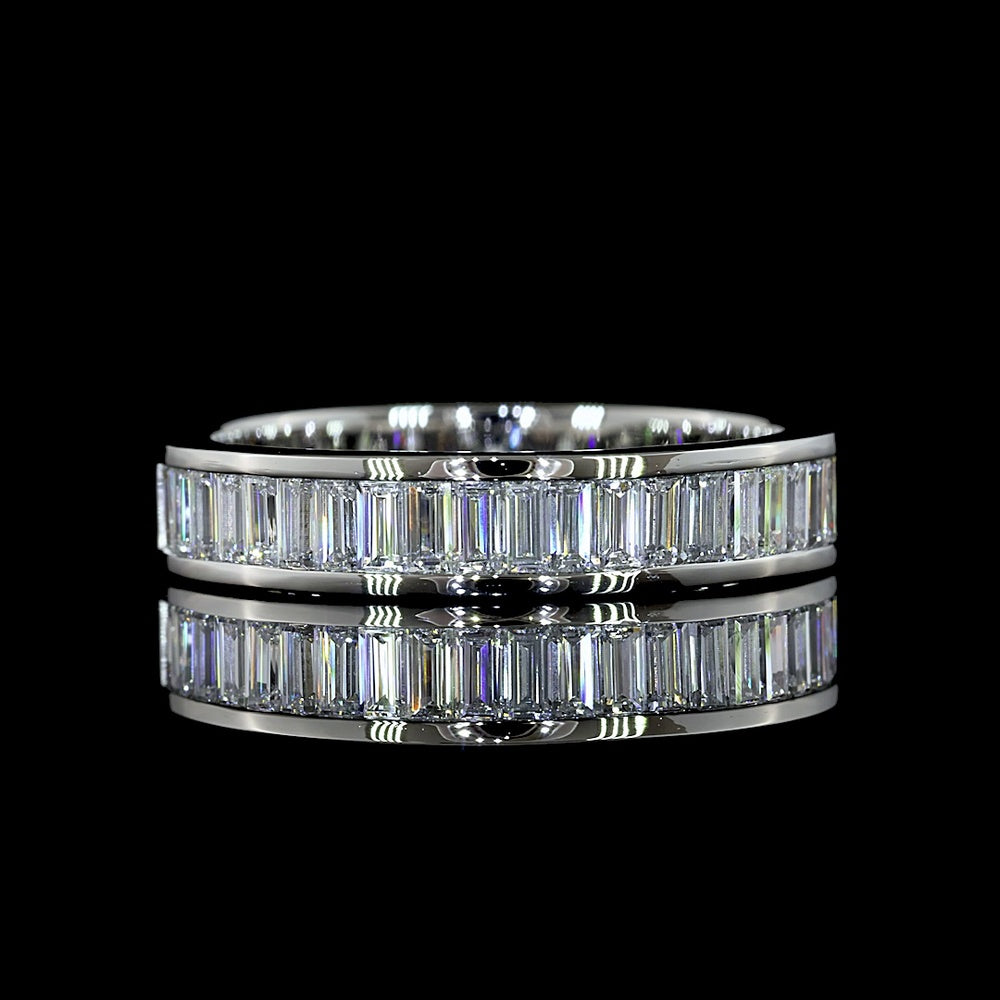 Platinum Half Eternity Band with Channel Set Baguette Lab Diamonds - 1.71 Carat Total Weight, 33 Stones E-F VS Quality - Covaloro Fine Jewelry