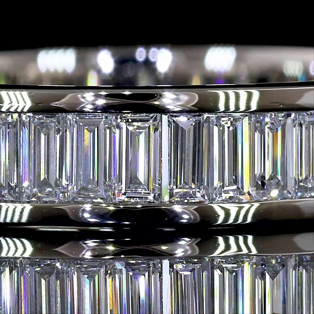 Platinum Half Eternity Band with Channel Set Baguette Lab Diamonds - 1.71 Carat Total Weight, 33 Stones E-F VS Quality - Covaloro Fine Jewelry