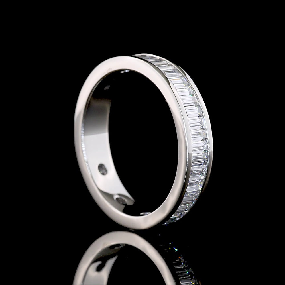 Platinum Half Eternity Band with Channel Set Baguette Lab Diamonds - 1.71 Carat Total Weight, 33 Stones E-F VS Quality - Covaloro Fine Jewelry