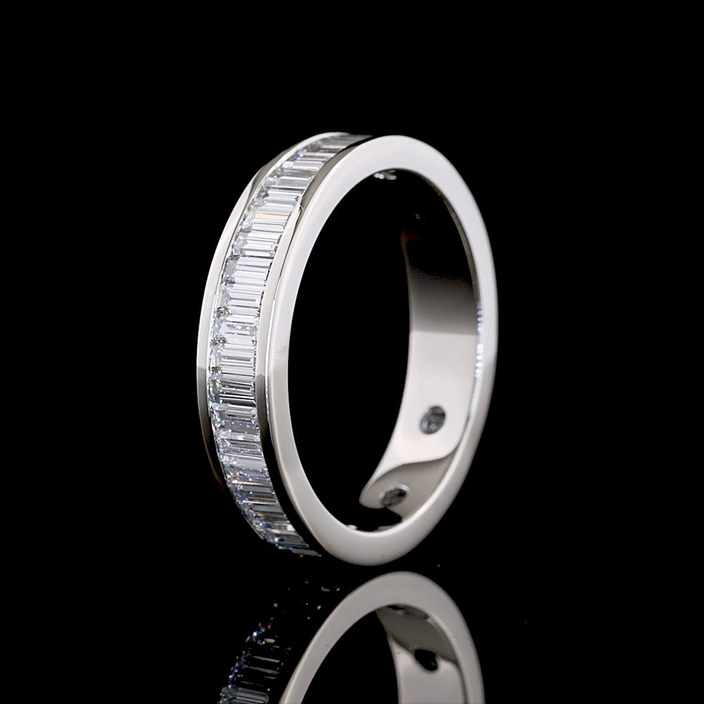 Platinum Half Eternity Band with Channel Set Baguette Lab Diamonds - 1.71 Carat Total Weight, 33 Stones E-F VS Quality - Covaloro Fine Jewelry