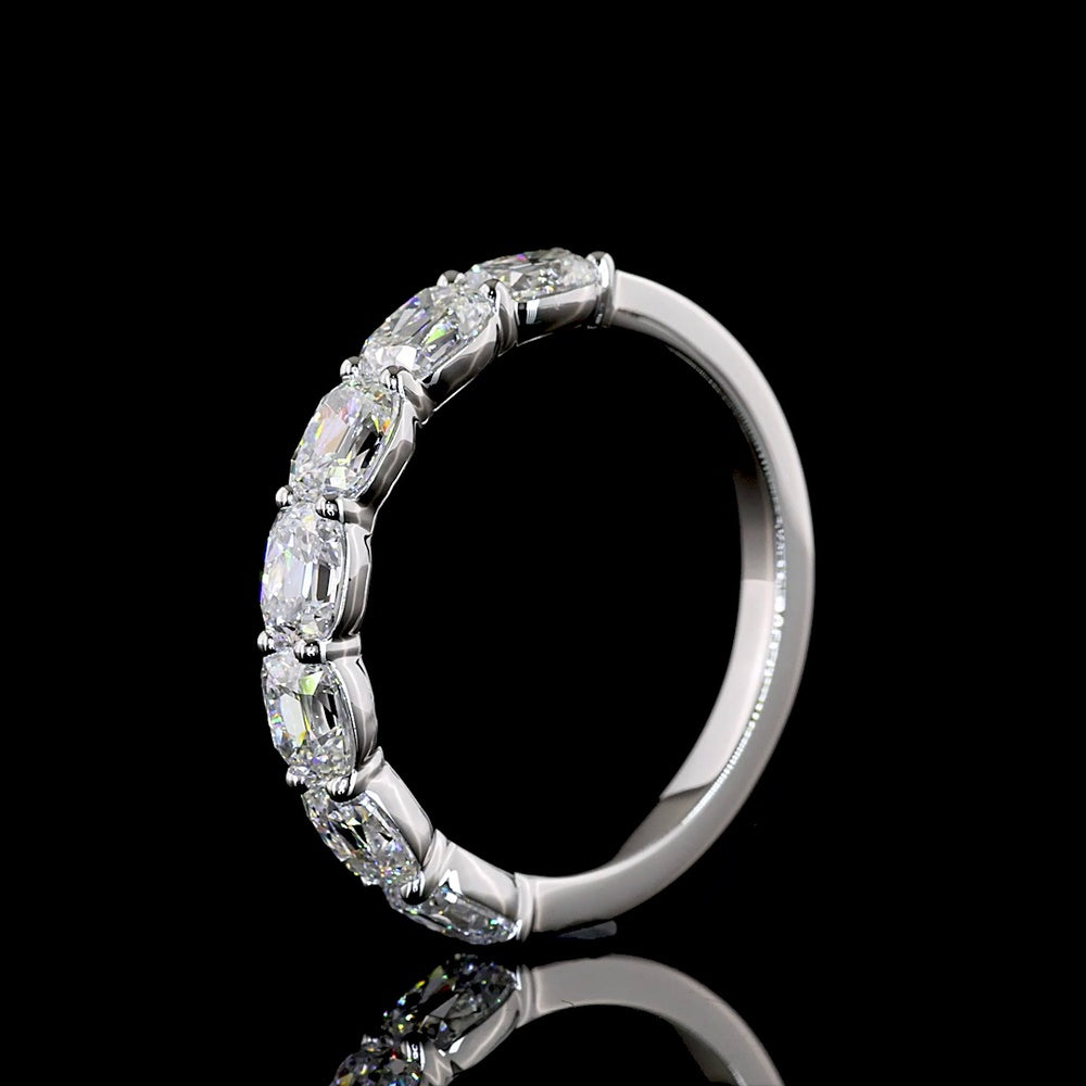 Platinum Half Eternity Band with East-West Set Antique Cushion Cut Lab Diamonds - 2.19 Carats Total Diamond Weight E-F VS1 - Covaloro Fine Jewelry