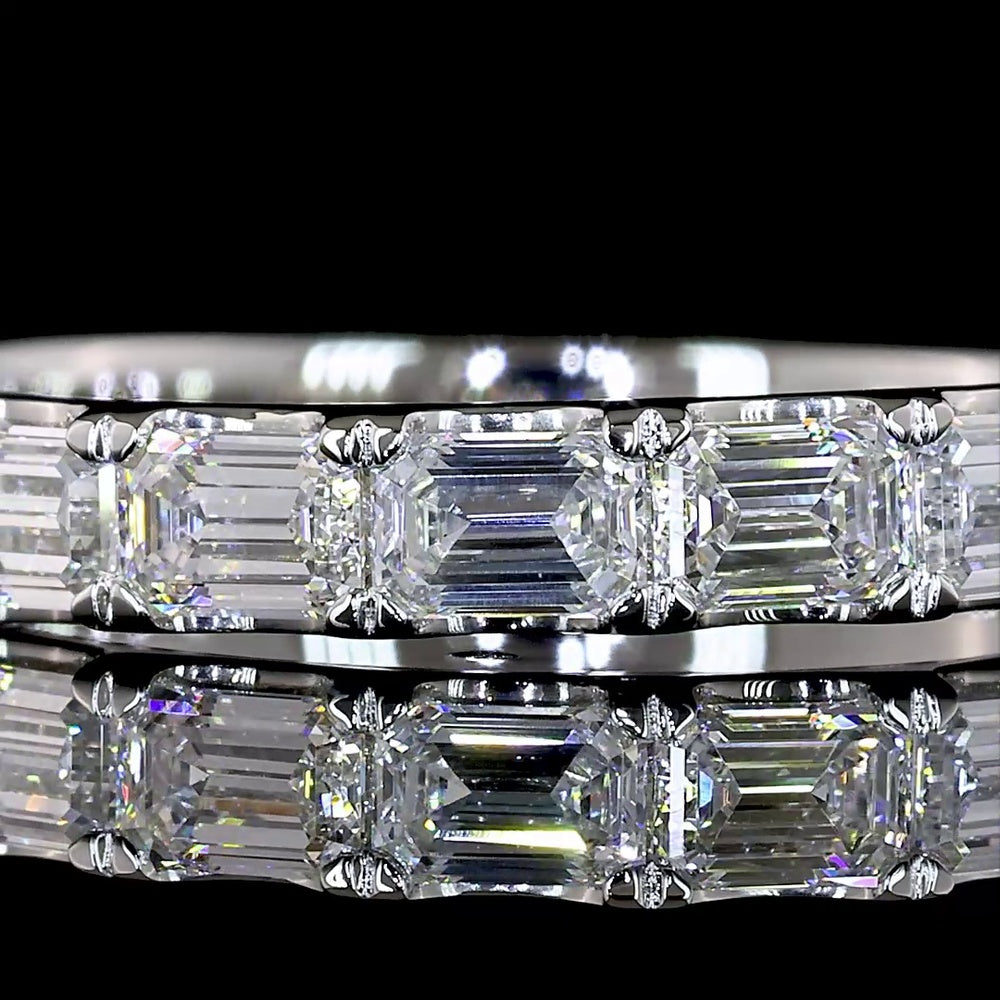 Platinum Half Eternity Band with East-West Set Emerald Cut Lab Diamonds - 0.87 Carat Total Weight, E-F Color VS Clarity - Covaloro Fine Jewelry