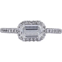 Platinum Halo Ring with 1.01 Carat Emerald Cut Center Diamond and Round Diamond Accents - 1.41 Carat Total Diamond Weight