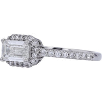 Platinum Halo Ring with 1.01 Carat Emerald Cut Center Diamond and Round Diamond Accents - 1.41 Carat Total Diamond Weight