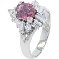 Platinum Halo Ring with 1.19 Carat Kenta Pink Sapphire and Baguette Diamonds - 0.60 Carat Total Diamond Weight