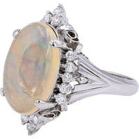 Platinum Halo Ring with 3.00-Carat Oval Opal and 0.31-Carat Round Diamonds - Size 6