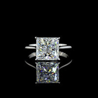 Platinum Hidden Halo Ring with 4.28 Carat Princess Cut Lab Diamond and 0.08 Carat Brilliant Cut Diamond Accents - 4.36 Total Carat Weight - Covaloro Fine Jewelry