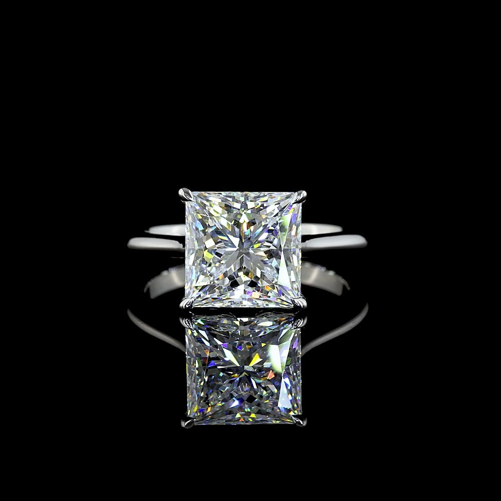 Platinum Hidden Halo Ring with 4.28 Carat Princess Cut Lab Diamond and 0.08 Carat Brilliant Cut Diamond Accents - 4.36 Total Carat Weight - Covaloro Fine Jewelry