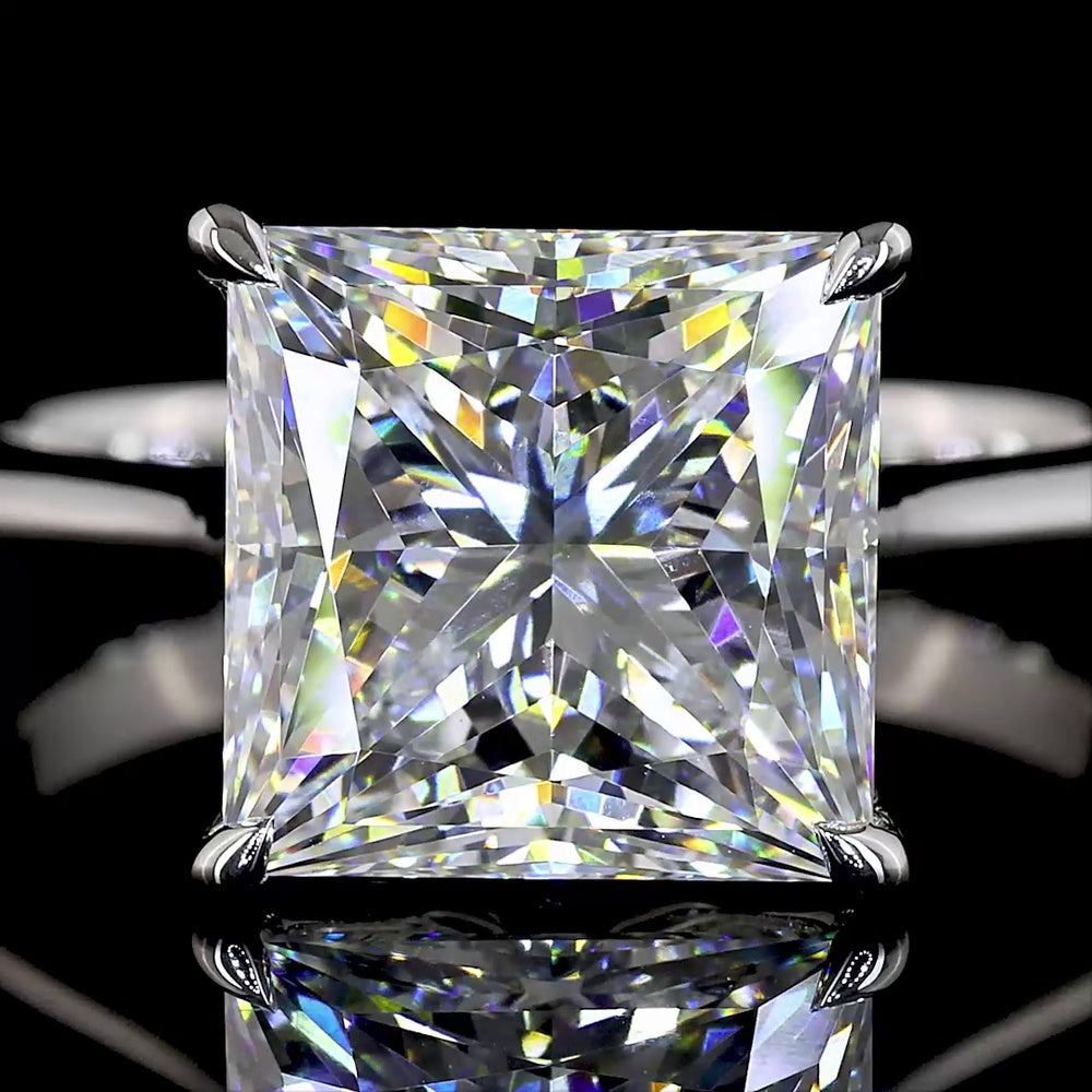Platinum Hidden Halo Ring with 4.28 Carat Princess Cut Lab Diamond and 0.08 Carat Brilliant Cut Diamond Accents - 4.36 Total Carat Weight - Covaloro Fine Jewelry