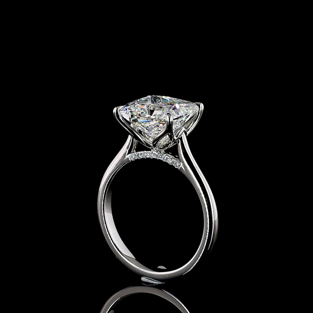 Platinum Hidden Halo Ring with 4.28 Carat Princess Cut Lab Diamond and 0.08 Carat Brilliant Cut Diamond Accents - 4.36 Total Carat Weight - Covaloro Fine Jewelry