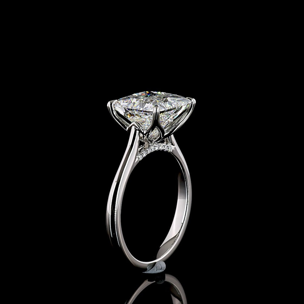 Platinum Hidden Halo Ring with 4.28 Carat Princess Cut Lab Diamond and 0.08 Carat Brilliant Cut Diamond Accents - 4.36 Total Carat Weight - Covaloro Fine Jewelry