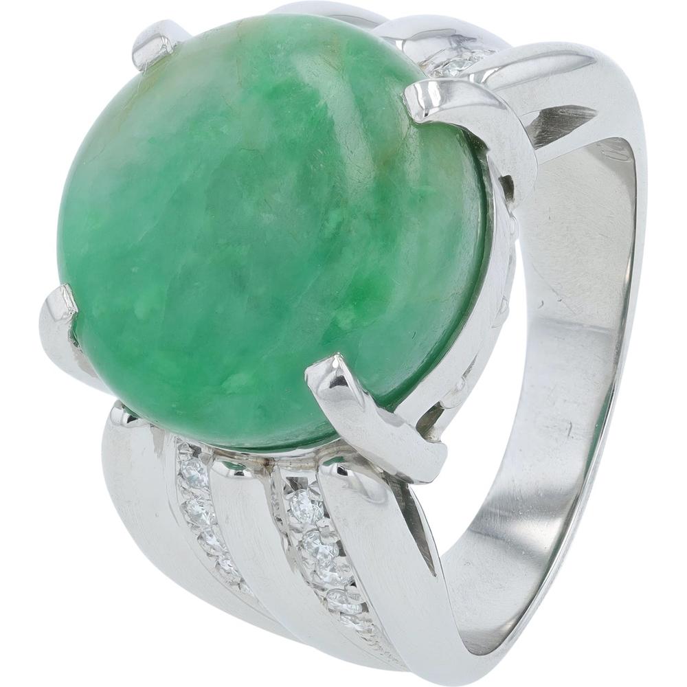 Platinum Jade Ring with Diamond Accents - 0.20 Carat Total Diamond Weight
