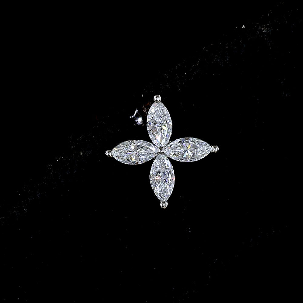 Platinum Marquise Cut Lab Diamond Floral Stud Earrings - 0.54 Carat Total Weight, E-F Color VS1 Clarity, Inclined Prong Setting - Covaloro Fine Jewelry