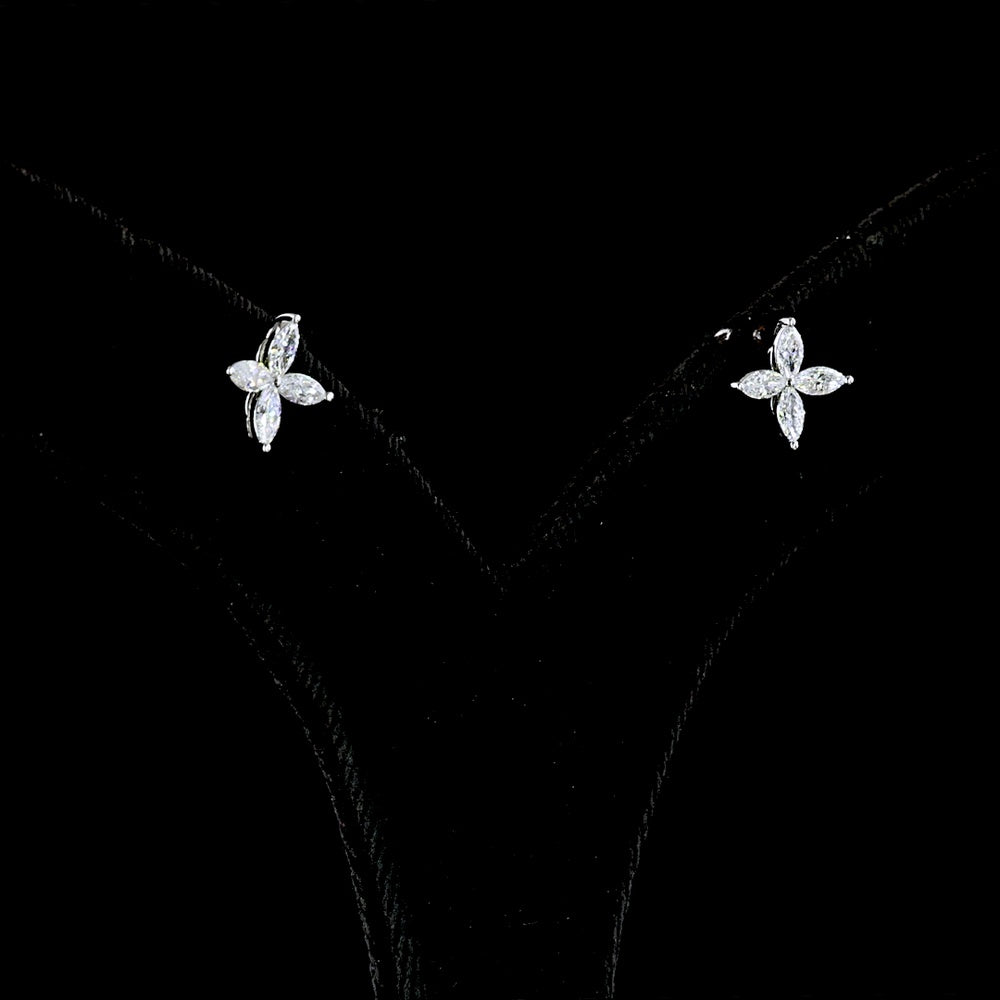 Platinum Marquise Cut Lab Diamond Floral Stud Earrings - 0.54 Carat Total Weight, E-F Color VS1 Clarity, Inclined Prong Setting - Covaloro Fine Jewelry