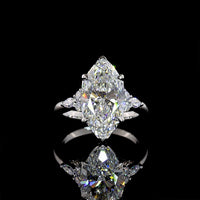 Platinum Marquise Cut Lab Diamond Ring with North-South Prong Setting and Side Stones - 4.81 Carats Total Diamond Weight - Covaloro Fine Jewelry
