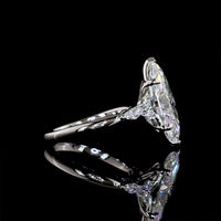 Platinum Marquise Cut Lab Diamond Ring with North-South Prong Setting and Side Stones - 4.81 Carats Total Diamond Weight - Covaloro Fine Jewelry