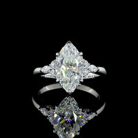 Platinum Marquise Cut Lab Diamond Ring with Side Stones - 2.75 Carat Total Weight, F VS1 Center - Covaloro Fine Jewelry