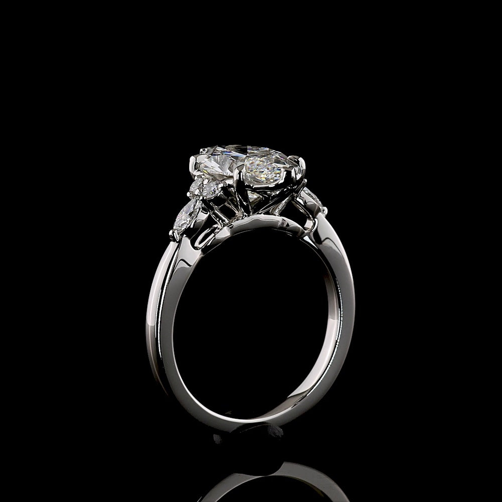 Platinum Marquise Cut Lab Diamond Ring with Side Stones - 2.75 Carat Total Weight, F VS1 Center - Covaloro Fine Jewelry