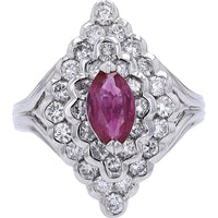 Platinum Marquise Ruby and Diamond Halo Ring - 0.87 Carat Ruby, 1.08 Carat Diamond Total Weight