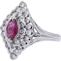 Platinum Marquise Ruby and Diamond Halo Ring - 0.87 Carat Ruby, 1.08 Carat Diamond Total Weight