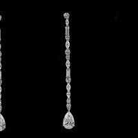 Platinum Mixed Shape Hanging Drop Earrings with Pear, Baguette, and Round Lab Diamonds - 5.06 Carats Total Diamond Weight - Covaloro Fine Jewelry