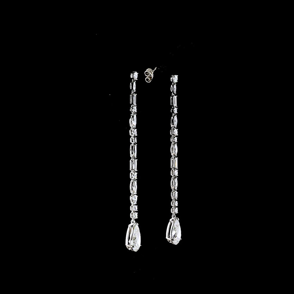 Platinum Mixed Shape Hanging Drop Earrings with Pear, Baguette, and Round Lab Diamonds - 5.06 Carats Total Diamond Weight - Covaloro Fine Jewelry