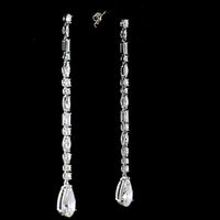 Platinum Mixed Shape Hanging Drop Earrings with Pear, Baguette, and Round Lab Diamonds - 5.06 Carats Total Diamond Weight - Covaloro Fine Jewelry