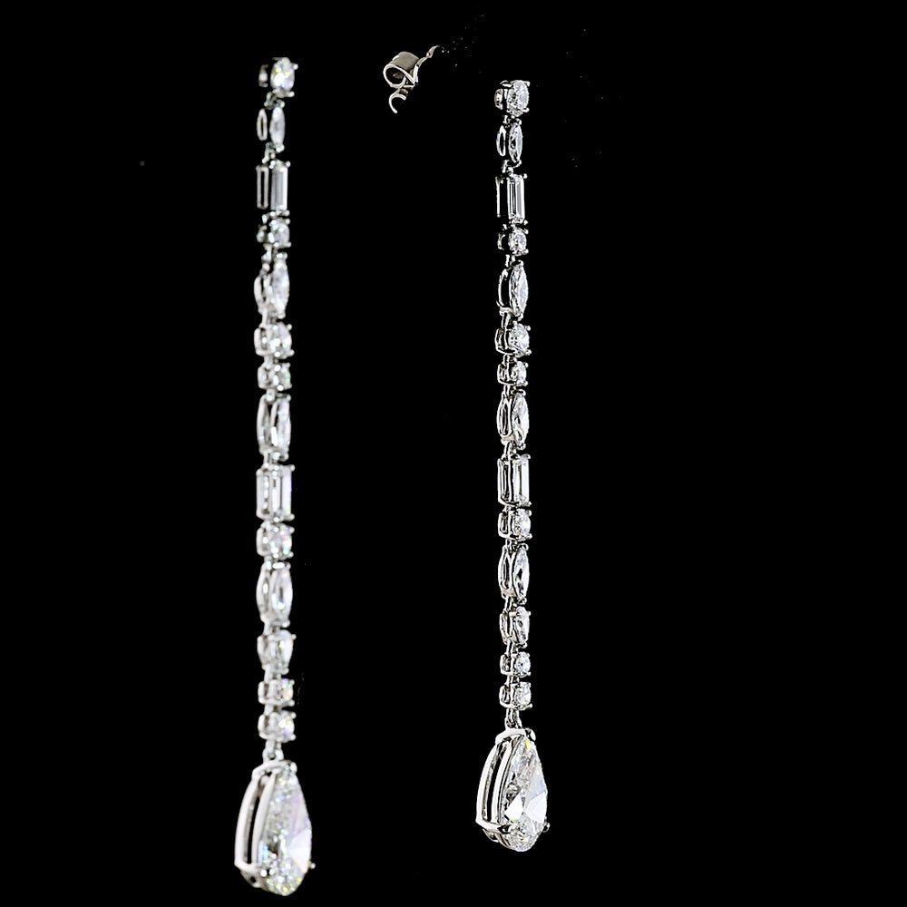 Platinum Mixed Shape Hanging Drop Earrings with Pear, Baguette, and Round Lab Diamonds - 5.06 Carats Total Diamond Weight - Covaloro Fine Jewelry