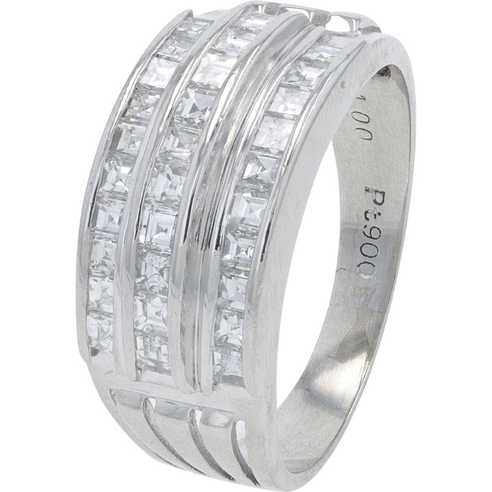 Platinum Multi-Row Band with Channel Set Square Diamonds - 1.00 Carat Total Diamond Weight