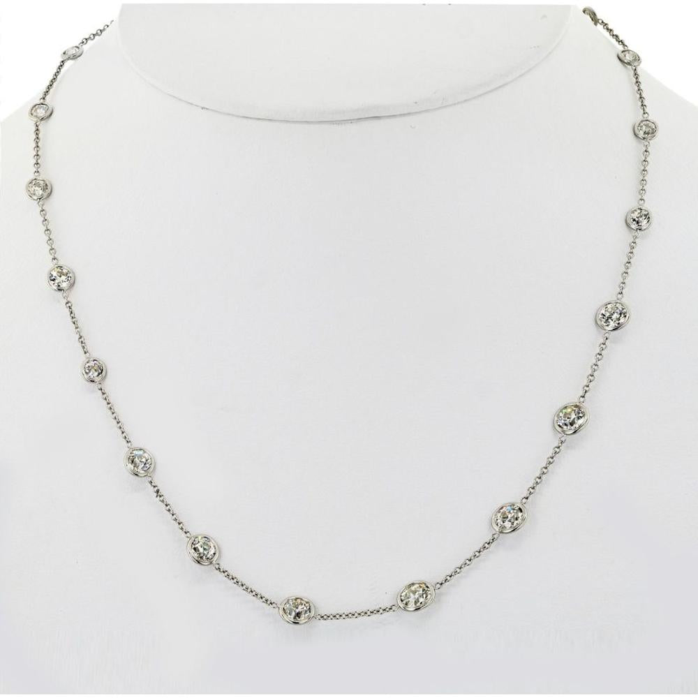 Platinum Necklace with Bezel-Set Round Diamonds - 9.6 Carats Total Diamond Weight