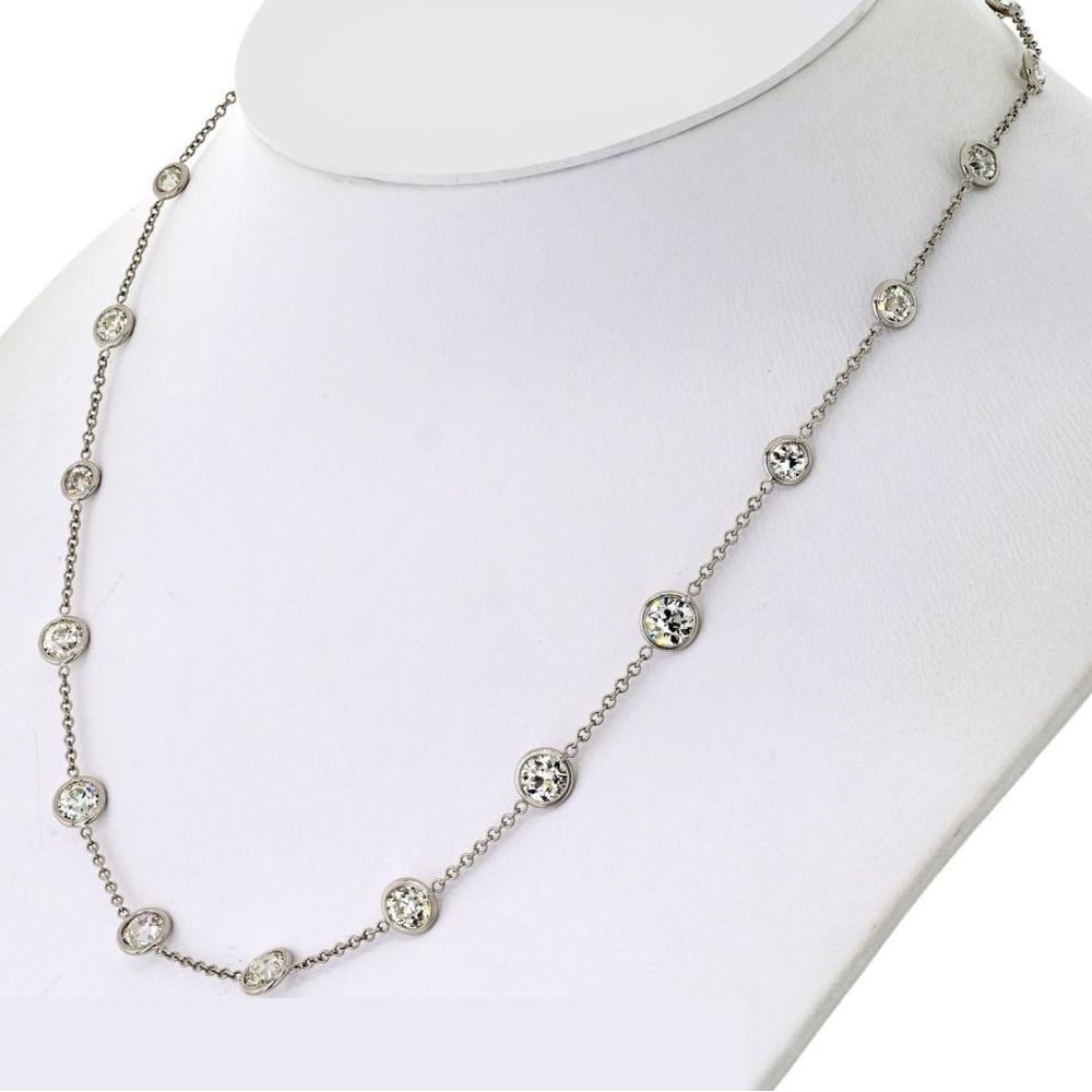 Platinum Necklace with Bezel-Set Round Diamonds - 9.6 Carats Total Diamond Weight