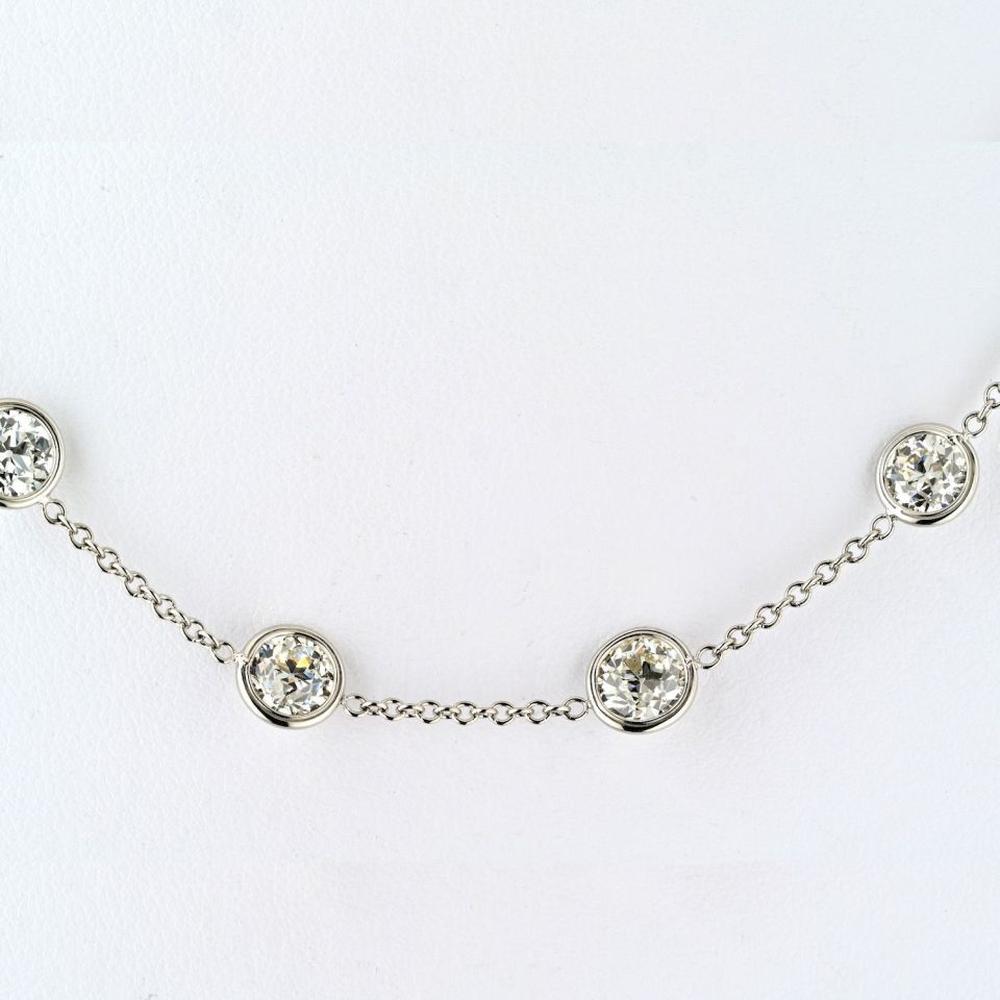 Platinum Necklace with Bezel-Set Round Diamonds - 9.6 Carats Total Diamond Weight