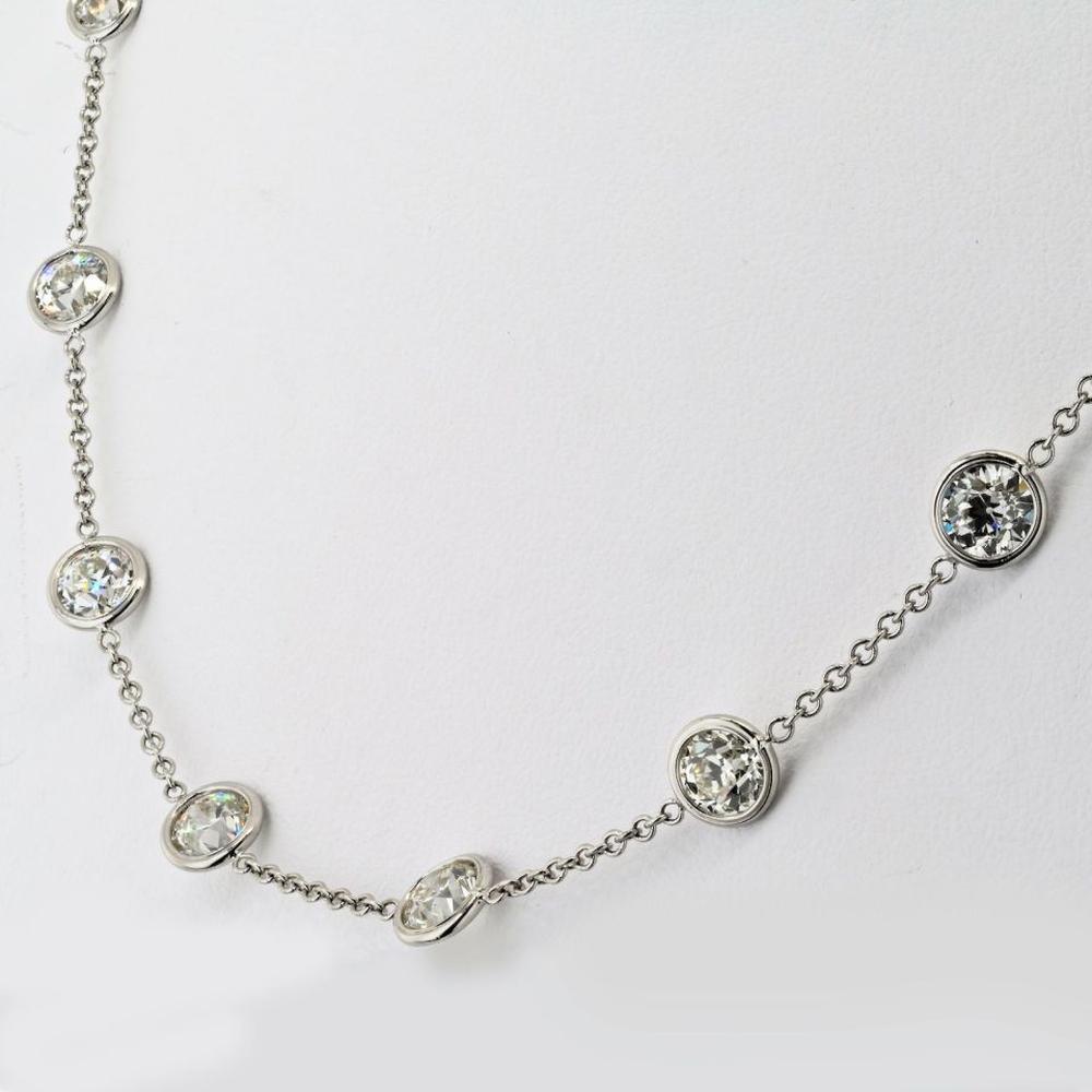 Platinum Necklace with Bezel-Set Round Diamonds - 9.6 Carats Total Diamond Weight