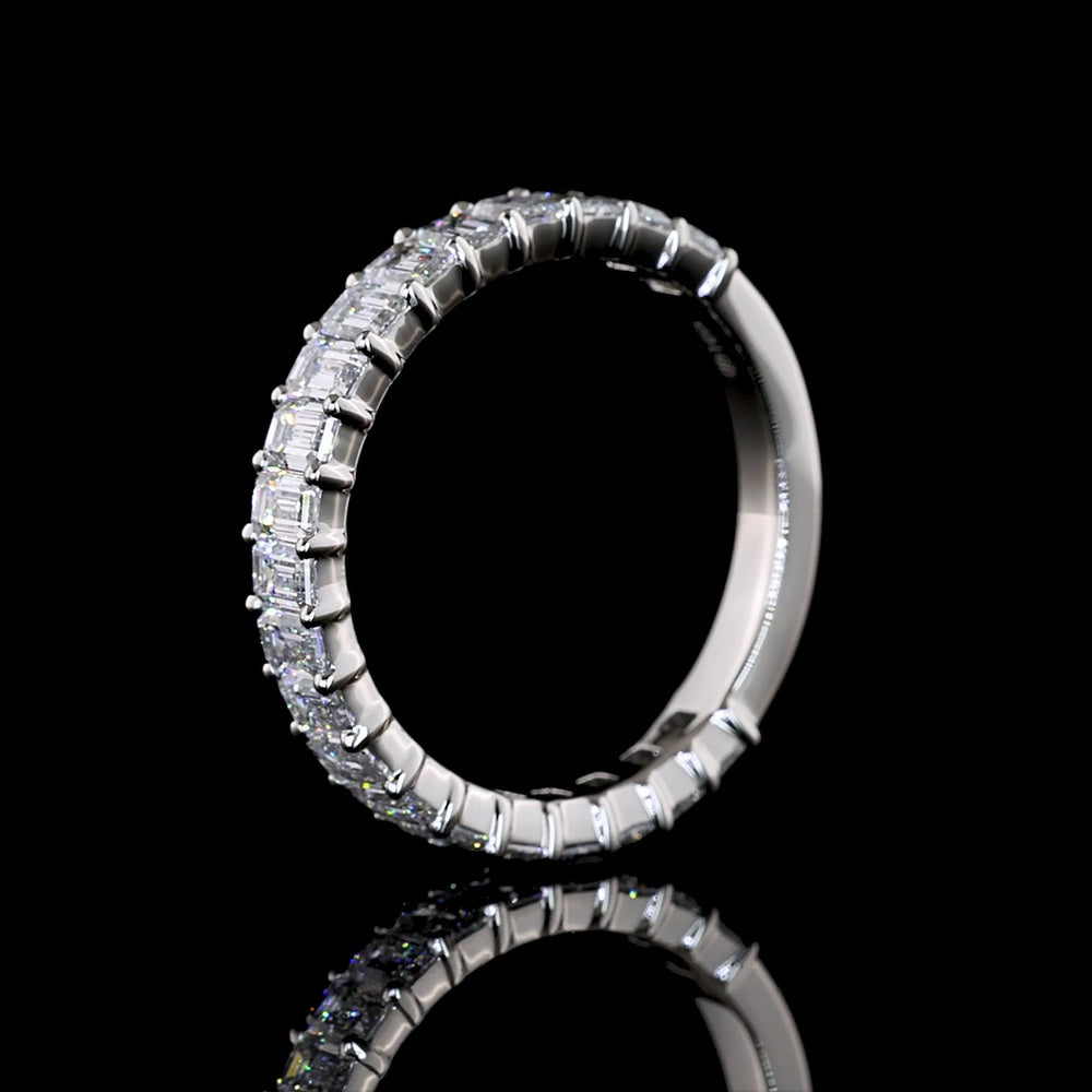 Platinum North-South 3/4 Eternity Band with 21 Emerald Cut Lab Diamonds - 1.49 Carats Total Weight, E-F Color, VS1 Clarity - Covaloro Fine Jewelry
