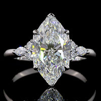Platinum North-South Marquise Cut Lab Diamond Ring with Marquise and Round Accent Stones - 3.22 Carat Center, 6.94 Carat Total Diamond Weight - Covaloro Fine Jewelry