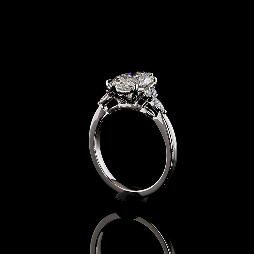 Platinum North-South Marquise Cut Lab Diamond Ring with Marquise and Round Accent Stones - 3.22 Carat Center, 6.94 Carat Total Diamond Weight - Covaloro Fine Jewelry