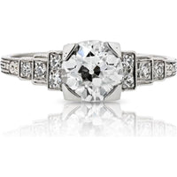 Platinum Old European Cut Diamond Engagement Ring with Additional Old Cut Diamonds - 1.13 Carat Center, 0.15 Carat Total Weight Additional