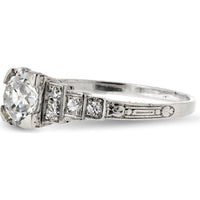 Platinum Old European Cut Diamond Engagement Ring with Additional Old Cut Diamonds - 1.13 Carat Center, 0.15 Carat Total Weight Additional
