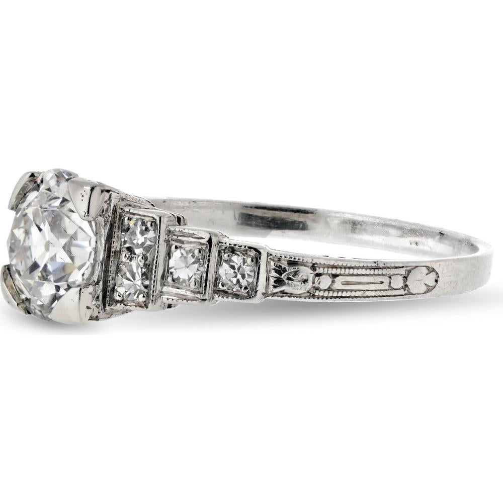 Platinum Old European Cut Diamond Engagement Ring with Additional Old Cut Diamonds - 1.13 Carat Center, 0.15 Carat Total Weight Additional