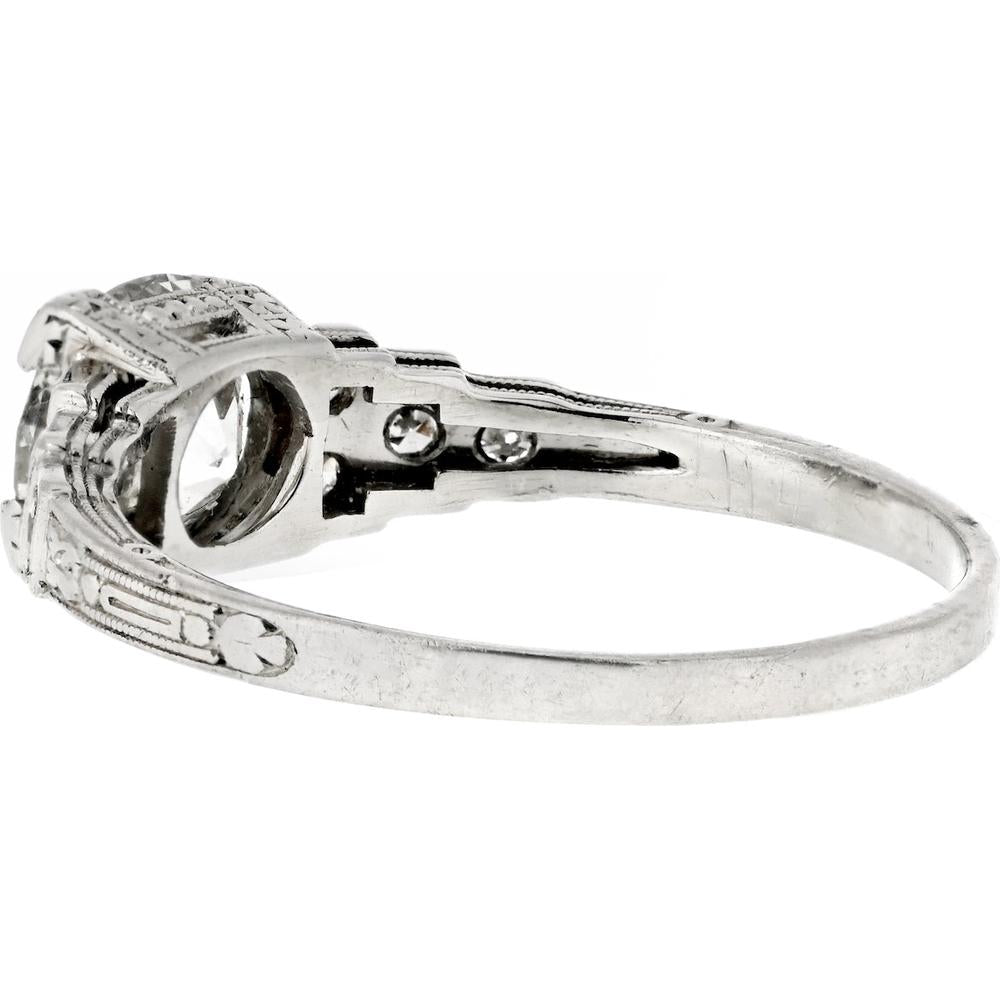 Platinum Old European Cut Diamond Engagement Ring with Additional Old Cut Diamonds - 1.13 Carat Center, 0.15 Carat Total Weight Additional
