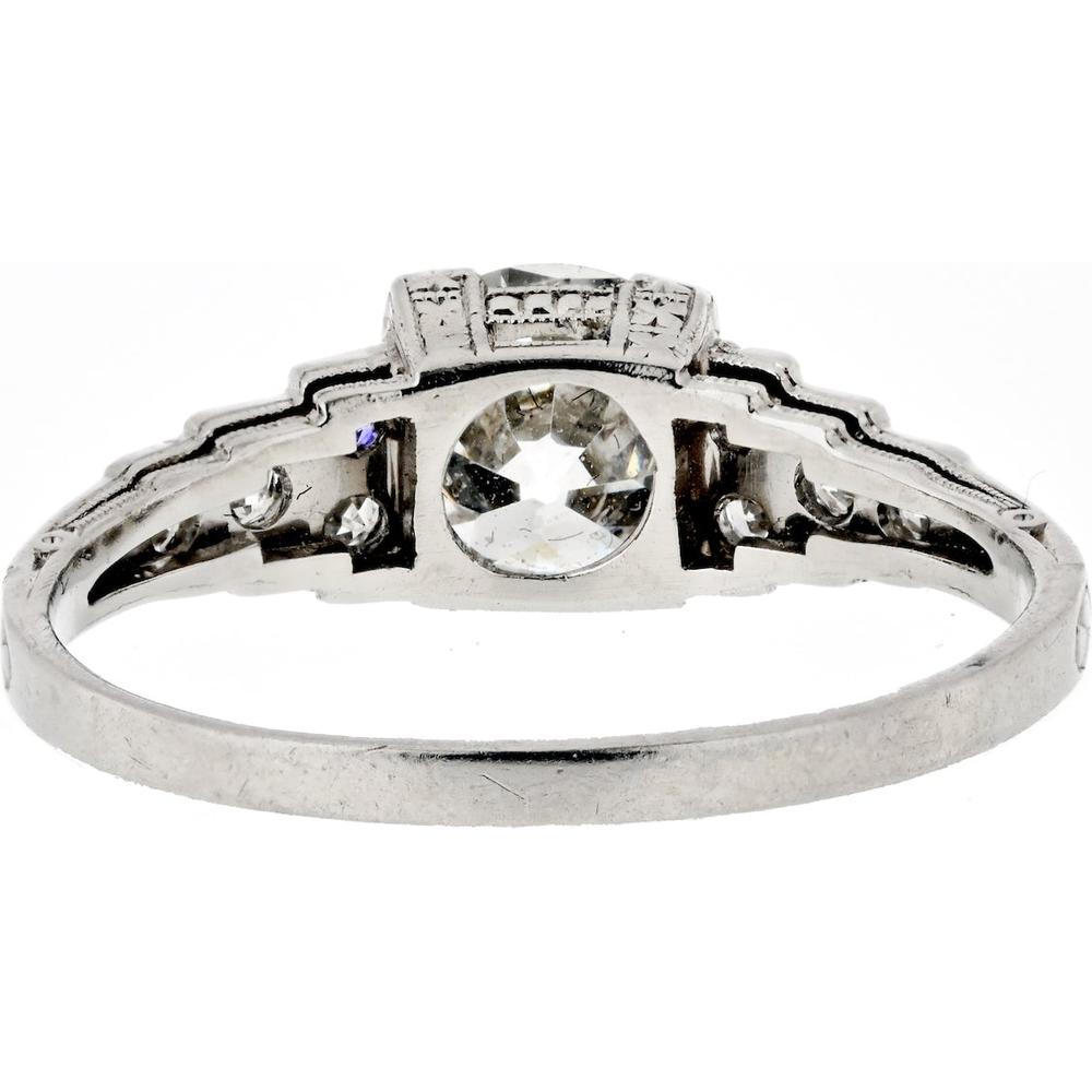 Platinum Old European Cut Diamond Engagement Ring with Additional Old Cut Diamonds - 1.13 Carat Center, 0.15 Carat Total Weight Additional